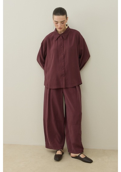 Molene Mürdüm Comfort Gömlek Pantolon Takım
