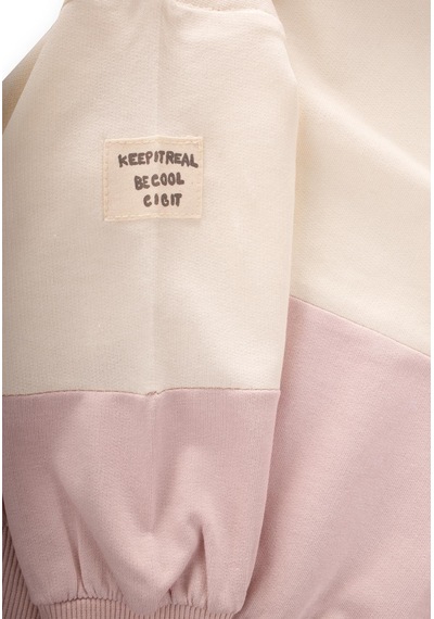 Cigit Garnili Sweatshirt İnce Mevsimlik Takım 8-12 Yaş Ekru Antik Pembe