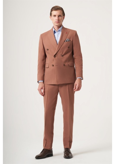 İmza Tarçın Kırlangıç Yaka Kruvaze 6 Drop Slim Fit Tam Astar Esnek Takım Elbise 1001260902