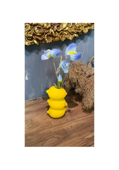 Modern Limon Tasarımlı Dekoratif Vazo - Limon Figürlü Estetik Yapay Çiçek Vazosu 16 Cm Sarı