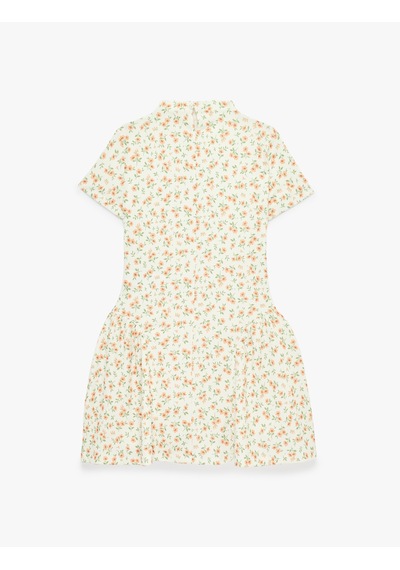 Koton Mini Kısa Kollu Dik Yaka Çiçekli Kloş Elbise Ekru Desenli 6sal80191ık