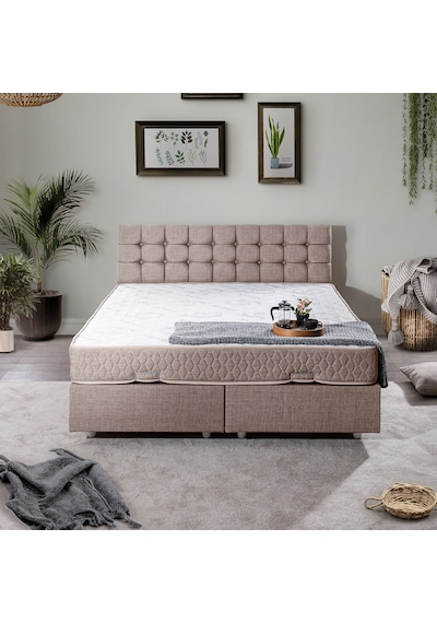 Venedik Çift Kişilik Baza Başlık Letto Yatak Seti - Açık Kahve 140 x 190