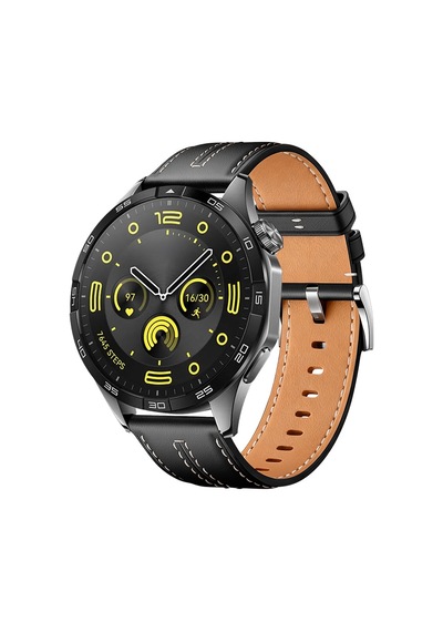 Sneezy Huawei Watch Gt4 46mm İle Uyumlu Dikiş Desenli Deri Metal Tokalı Akıllı Saat Kordonu