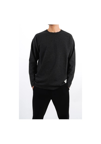 Erkek İnce Uzun Kollu Oversize Sweat-antrasit Anrasit