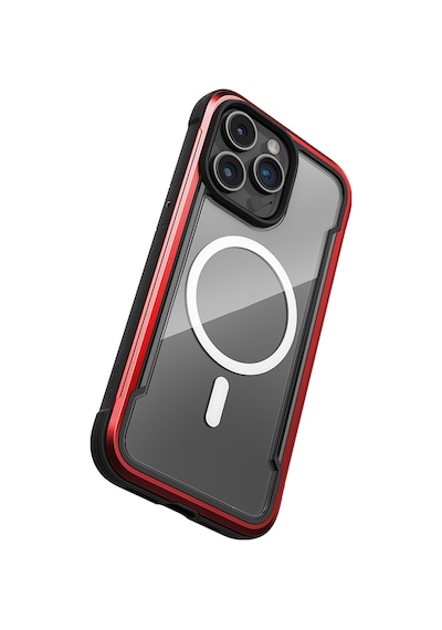 Apple Uyumlu iPhone 15 Pro Max Kılıf Magsafe Airbagli Raptic Shield Serisi Şeffaf Arka Yüzey Kapak Kırmızı Kırmızı