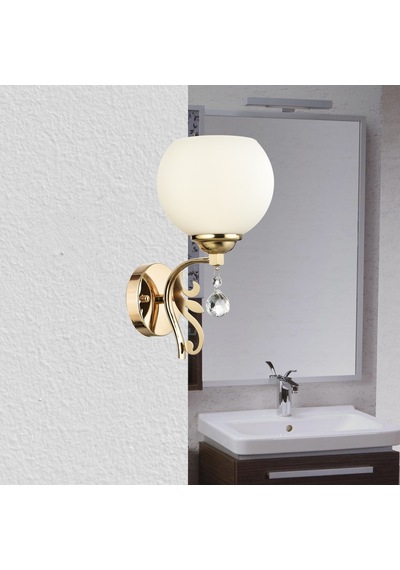Lamore Home Arya Opal Camlı Kristal Taş Detaylı Tekli Sarı Aplik Sarı