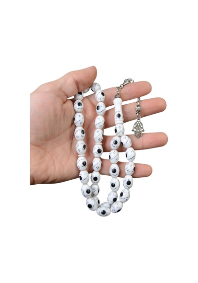 Arpa Kesim Mineli 11x7 Mm Deve Kemiği Alpaka Püsküllü Tesbih Çok Renkli