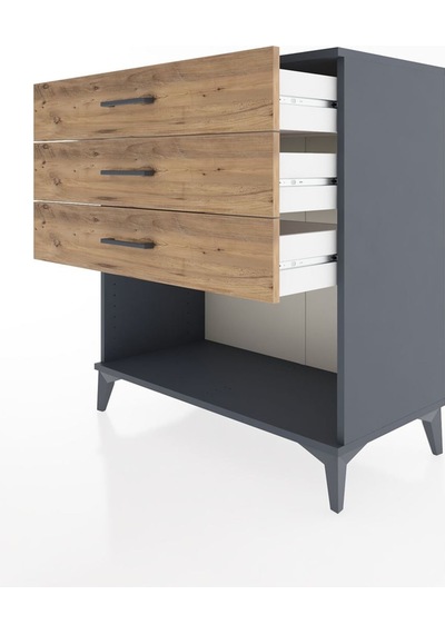 Hyperion Şifonyer 3 Çekmeceli 88x44x96 Antrasit-çam Antrasit