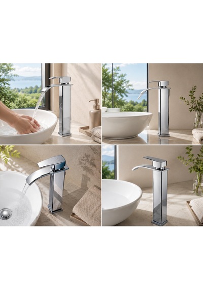Lüx Premium Krom Çanak Lavabo Bataryası Çift Su Girişli Modern Tasarım Batarya