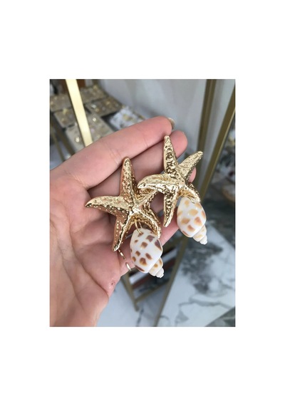 Yıldız Ve Deniz Kabuğu Model Küpe Altın