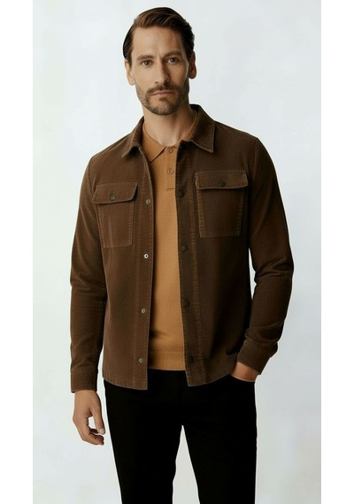 Kahverengi Kadife Erkek Mont Modern Hafif Mevsimlik Mont-25952