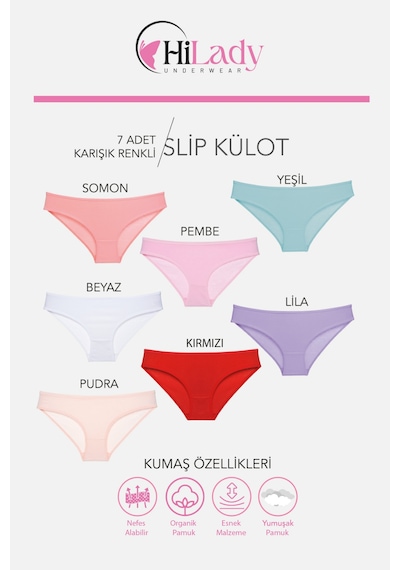 Kadın Külot 7 Li Paket Likralı Soft, Ve, Siyah, Renkler Pamuklu, Yumuşak,külot Kırmızı - Beyaz