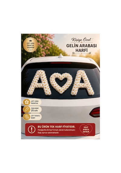 Kişiye Özel Gelin Arabası A Harfi Çift Sıra Papatya Süsü 25 Cm Tek Harf - 902355847 Diğer