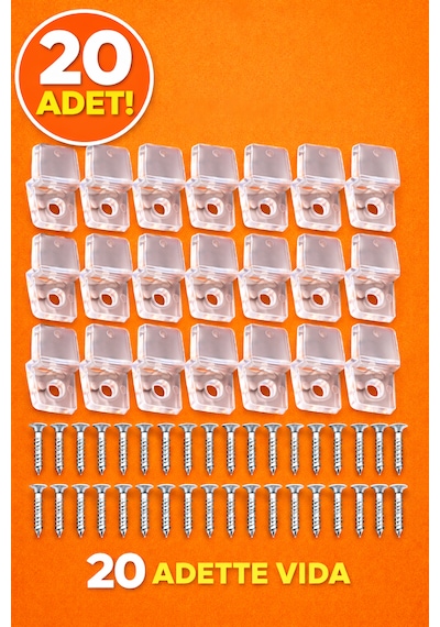 20 Ad. Şeffaf Plastik Ayna Tırnağı Cam Tutucu Duvara Ayna Sabitleme Aparatı Vida Dahil Şeffaf