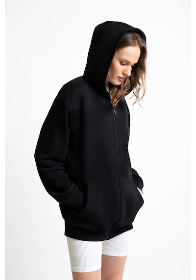 Fermuarlı Organik Pamuklu Sweatshirt Siyah