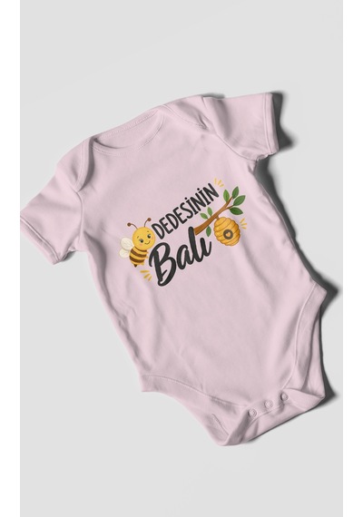 Morivokids Dedesinin Balı Kısa Kollu Bebek Body %100 Pamuk Bebe Pembe