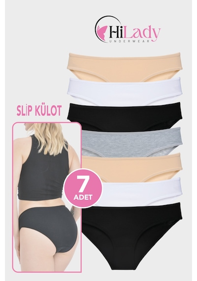 Kadın Külot 7 Li Paket Likralı Soft, Ve, Siyah, Renkler Pamuklu, Yumuşak,külot Beyaz - Siyah - Ten