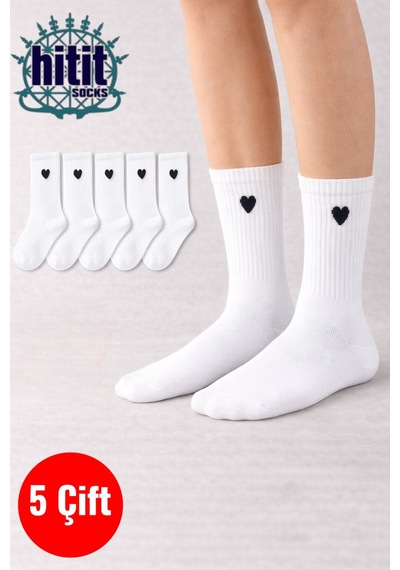 Hitit Socks Kadın 5 Çift Premium Kalite Yüksek Pamuklu Kolej Çorap beyaz