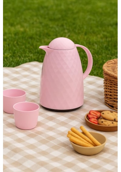 1 Lt Akrilik Soft Pembe Çay Termosu 12 Saat Sıcak 24 Saat Soğuk Beyaz - Şeffaf