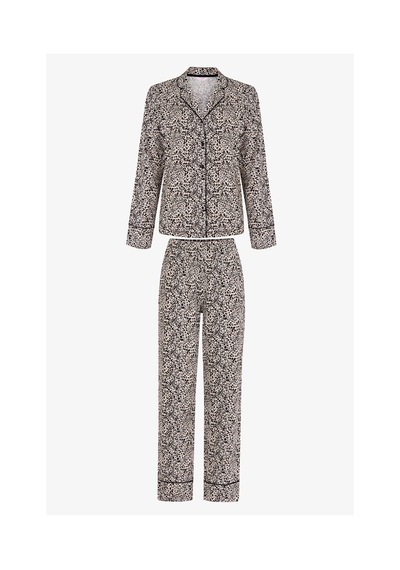 Penti Ekru Noir Garden Leopar Desenli Uzun Kollu Gömlek Pantolon Pijama Takımı Ecru