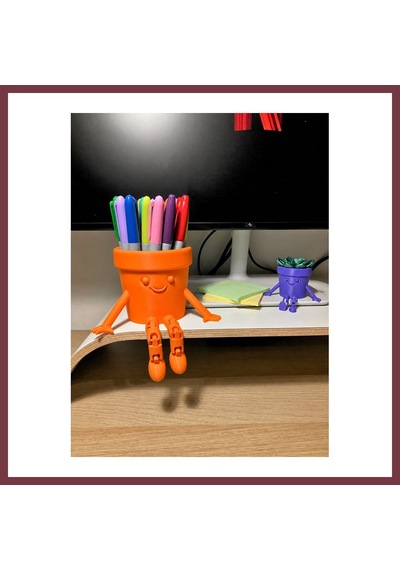 Storeşahin 3d Baskı Hareketli Gülen Kalemlik - Eklemli Masaüstü Organizer - Turuncu Shn0720