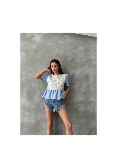 Verymoda Dantel Detaylı Bluz D2678 Mavi Mavi