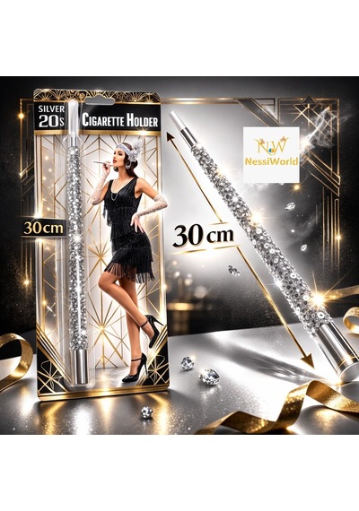30 Cm Gümüş Payetli Sigara Tutacağı 1920 Ler Gatsby Parti Aksesuarı "