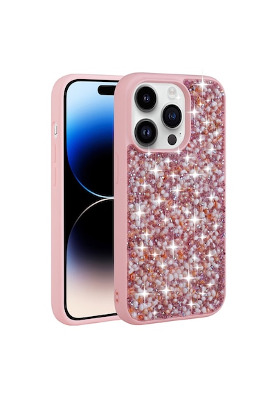 Subutu Apple Uyumlu iPhone 14 Pro Max Parlak Taşlı Tasarım Sbt Linea Kılıf-pembe Pembe