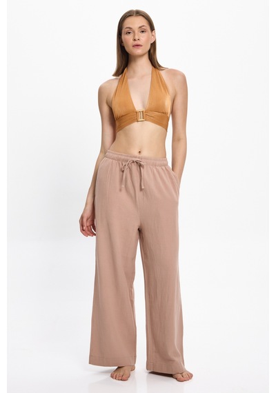 Toosalty Kadın Bej Bol Paça %100 Cotton Plaj Pantolon 25pl17st Bej