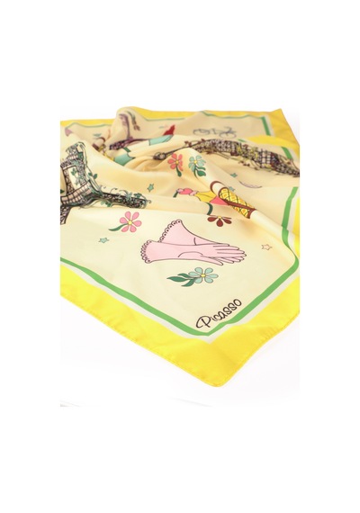 Inno 60x60 Cm Premium Saten Desenli Dikişli Fular Yeşil