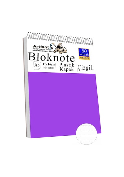 Telli Masaüstü Not Defteri Çizgili A5 Orta Boy 1 Adet Masa Üstü Plastik Kapaklı Spiralli Bloknot Blocknote 80 Yaprak Mor