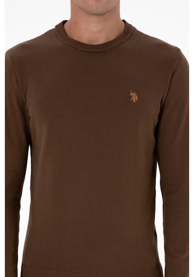 U.S. Polo Assn. Erkek Slim Fit Bisiklet Yaka Kahverengi Basic Kazak 50313713-VR029
