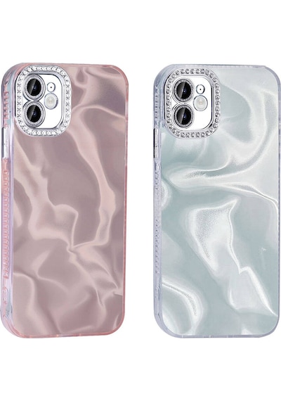 Zore Apple Uyumlu iPhone 12 Kılıf Airbagli Parlak Taş Detay Tasarımlı Esila Kapak - Pembe Pembe