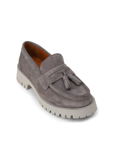 Deery Kadın Hakiki Süet Gri Püsküllü Loafer - 02035zgrıc01