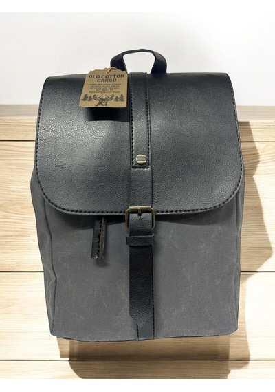 Old Cotton Cargo Vintage Kanvas Tek Bölmeli Büzgülü Kapaklı Disayn Gezi Kamp Okul Günlük Sırt Çantası 24x35cm Gri