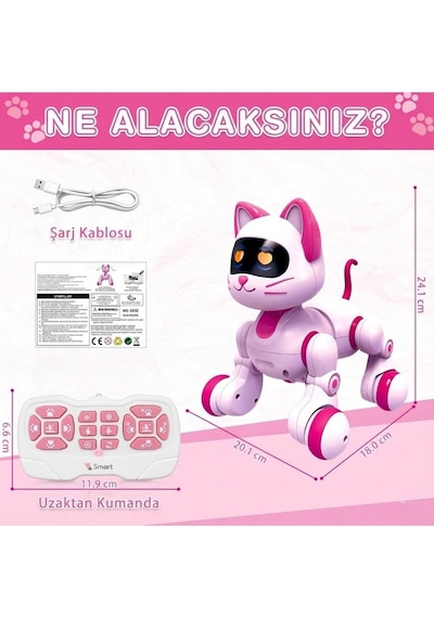 Akıllı Robot Kedi - Uzaktan Kumandalı, Dokunmatik, Programlanabilir, Dans Eden Eğitici Oyuncak Çok Renkli