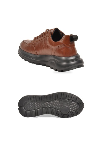 Guja Kahve Hakiki Deri Kalın Tabanlı Bağcıklı Erkek Casual Sneaker Ayakkabı 26k565 Kahverengi