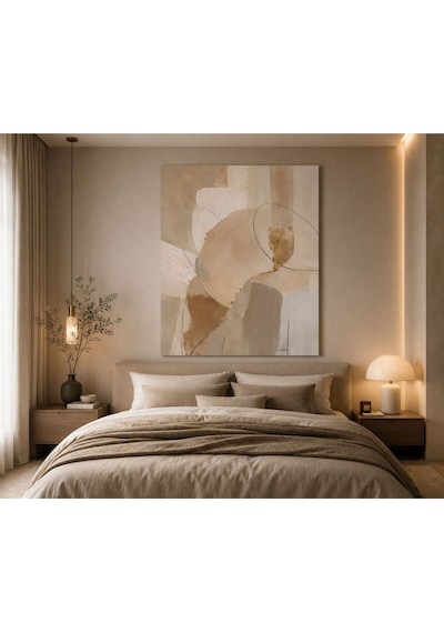 Bej Harmony Soyut Modern Kanvas Tablo Minimal Dokulu Tasarım Nötr Tonlu Dekoratif Duvar Tablosu Salon Yatak Odası Dresuar Üstü Uyumlu Duvar Dekoru