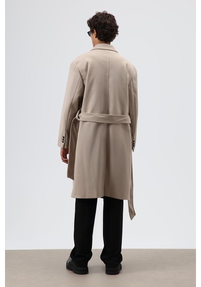 Vamos Oversize Kruvaze Kaşe Kaban Bej