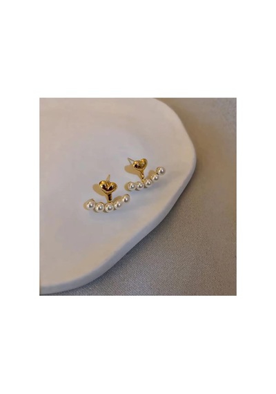 Lunarie İnci 14k Altın Çerçeve Kalp Ear Jacket Tırmanıcı Küpe