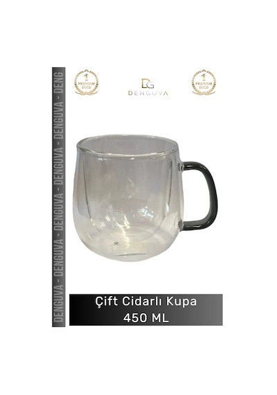 Camkupa 450ml Isı Yalıtımlı Borosilikat Modern Şık Estetik Dayanıklı Çift Cidarlı Cam Kupa Gri Çok Renkli