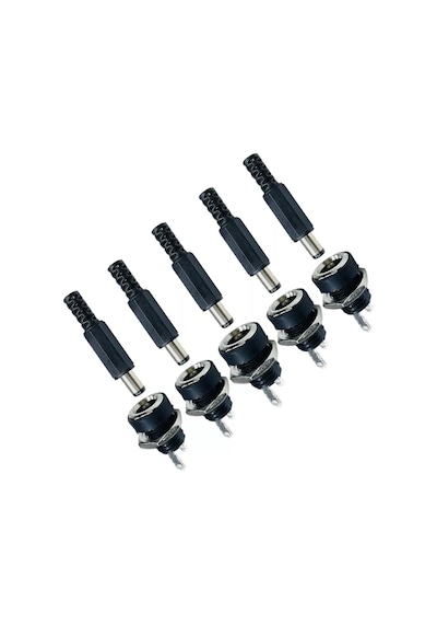 5 Takım Dc Şase 2.1Mm 5.5X2.1Mm Erkek Şase Jak Fiş Somunlu 5 Takım