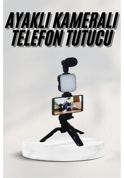 Telefon Tutucu Led Işıklı Kumandalı Mikrofonlu Vlog Video Kayıt Standart