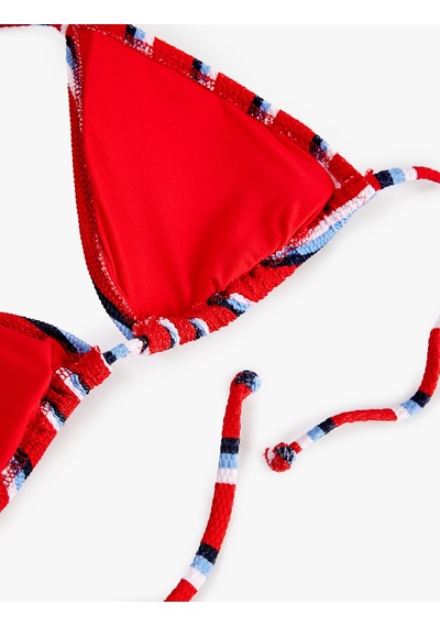 Koton Dokulu Çizgili Üçgen Bikini Üstü Kırmızı Çizgili 6sak10179mm