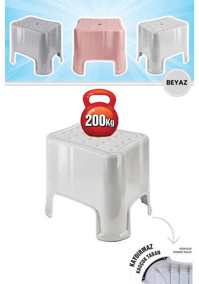 Flora Herkül Banyo Taburesi, Kaydırmaz Kauçuk Tabanlı 200 Kg Taşıma Kapasiteli Lüks Tabure Beyaz