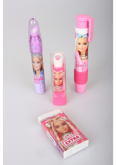 X Dekomus Lisanslı Barbie 4 Adet Silgi Seti Ruj Silgi,çevirmeli Roket Silgi,kare Silgi,roket Silgi,basmalı Silgi