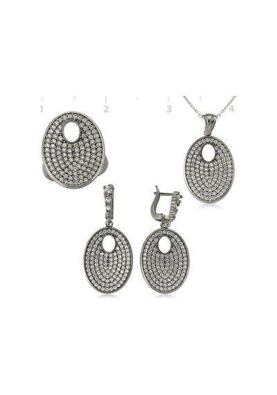 Gümüş Beyaz Taşlı Oval Kadın Set (551167875)