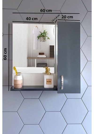 Aynalı Raflı Banyo Dolabı 60 Cm Mdf Üst Modül Antrasit Çok Renkli Aynalı Raflı Banyo Dolabı 60 Cm Mdf Üst Modül Antrasit Çok Renkli