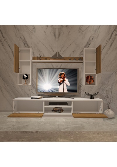 Decoraktiv Eko 5dab Mdf Dvd Tv Ünitesi Tv Sehpası - Beyaz Pera Beyaz - Meşe