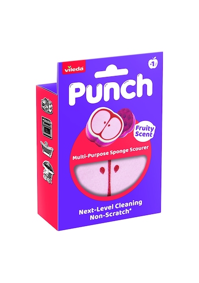 Vileda Punch Elma Kokulu Çizmez Sünger, Çok Yönlü, Mutfak, Banyo, Dış Mekan Kullanımına Uygun